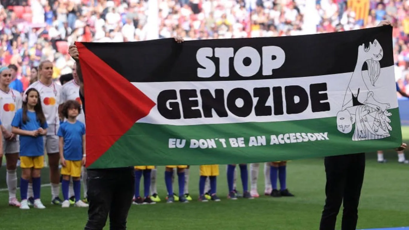 Stop Genocide Banner Flown at UEFA Women’s Champions League Final